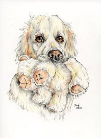 Dash with Kikabeer, pencil and fineliner on structured paper. by Marian van der Veen-Niemeijer