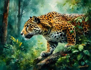 Wilde dieren in aquarel - Jaguar 2 van Johanna's Art