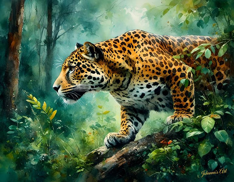 Wildtiere in Aquarellfarben - Jaguar 2 von Johannas Art Creations