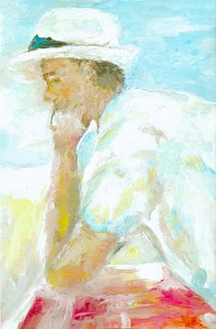 Stil verlangen naar de zomer. Impressionistisch portret, handgeschilderd. van Ineke de Rijk