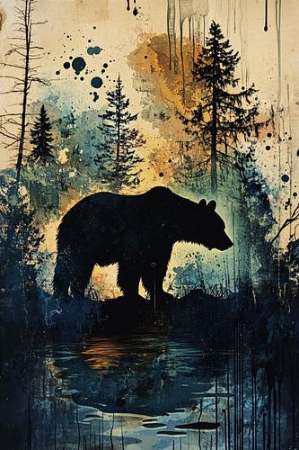 Ours dans la forêt silhouette art
