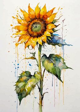 Ausdrucksstarke Sonnenblume Aquarell - Texturierte Blumenkunst