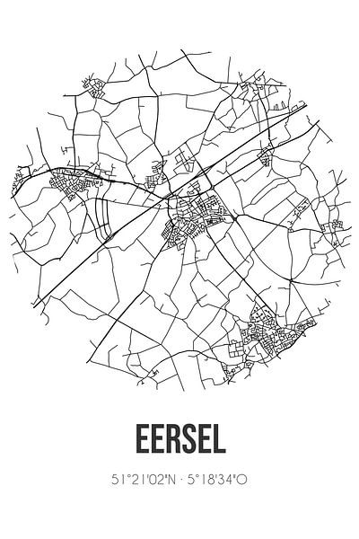 Eersel (Noord-Brabant) | Landkaart | Zwart-wit van Stad & Wand