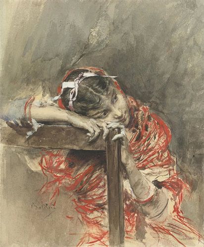 Giovanni Boldini - A girl with a red scarf
