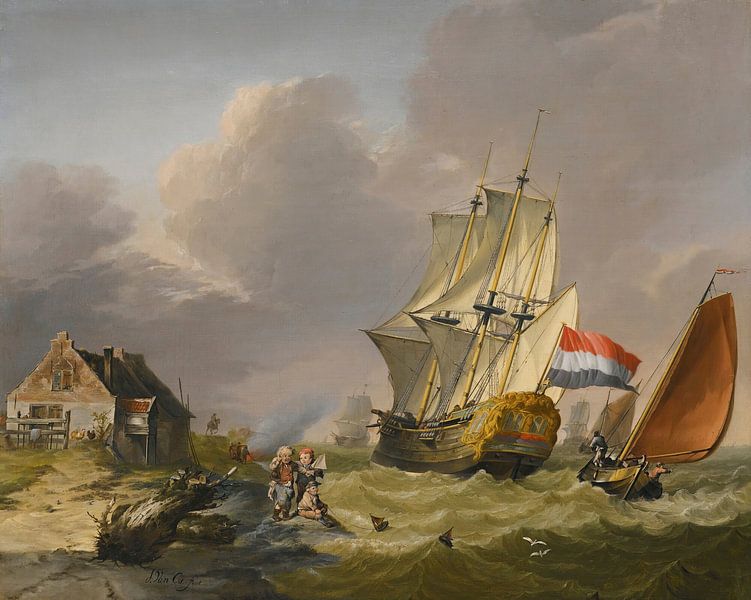 Shipping In A Storm Off The Coast, Jan van Os by Masterful Masters