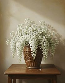 Baby’s Breath in a carved wooden pot by Regan Frederick