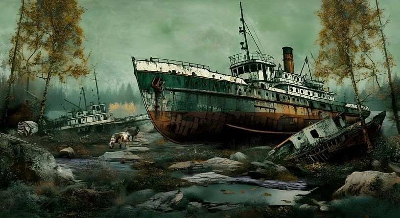 des bateaux rouillant dans la forêt par Nick Wendt