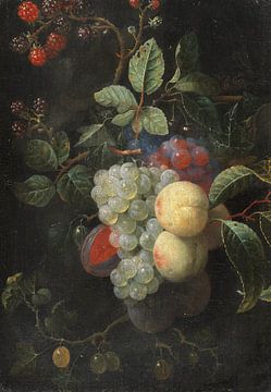 JORIS VAN SON, 2 pendentifs - raisins avec pêches, prunes et mûres, 1650