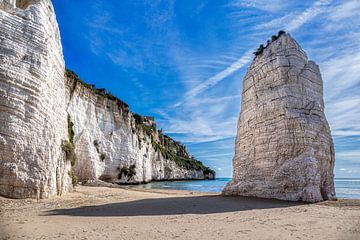 Monolithe et plage de calcaire de Pizzomuno, Vieste, Italie