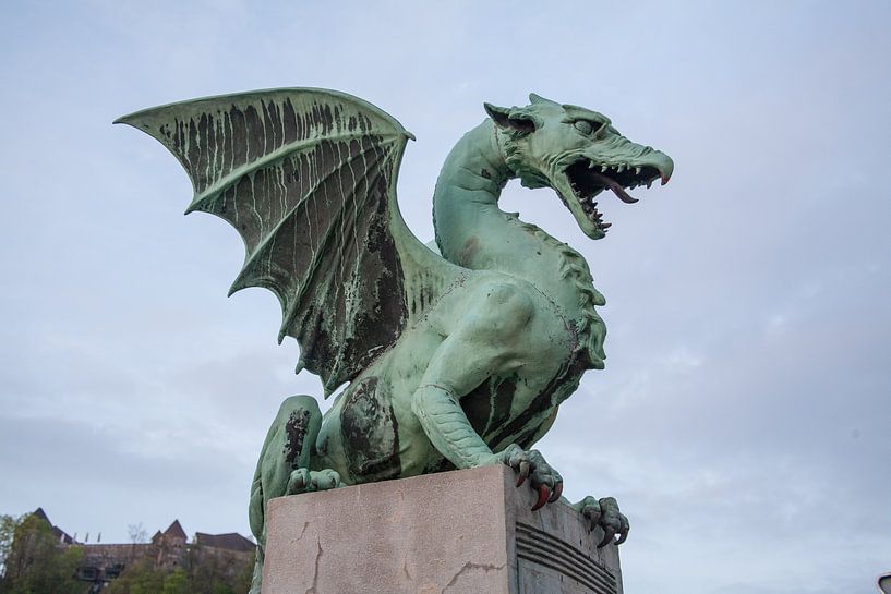 Drache auf der Drachenbrücke in Zentral-Lubliana, Slowenien von Joost Adriaanse