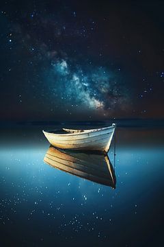 Witte boot weerspiegelt van fernlichtsicht