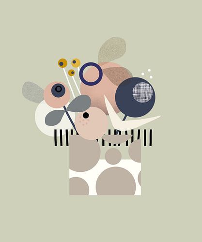 Grafischer, minimalistischer und moderner Druck von Blumen in einem Topf. 