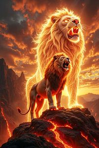 Fantasy Wall Art: LEONIDAR - The Lion of Fire and Lava at Sunset
