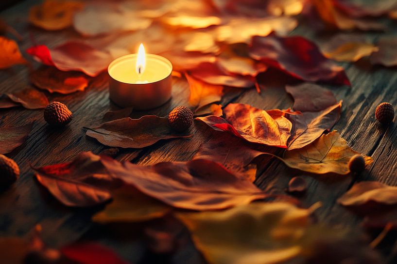 Stimmungsvolles Herbstlicht mit Kerze von Poster Art Shop