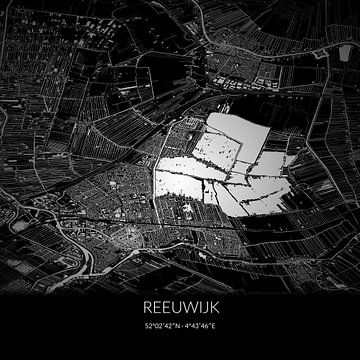 Zwart-witte landkaart van Reeuwijk, Zuid-Holland. van Rezona