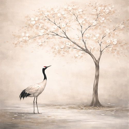 Japanse Kraanvogel bij Bloesemboom