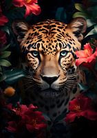 Jaguar omringd door bloemen