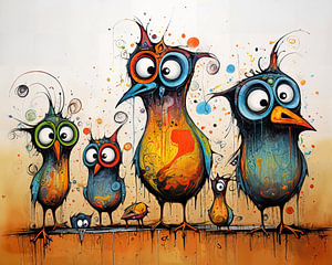 Karikatur einer Vogelfamilie