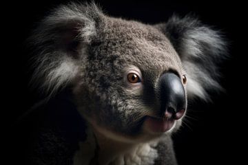 Portrait de Koala Fond noir sur Digitale Schilderijen
