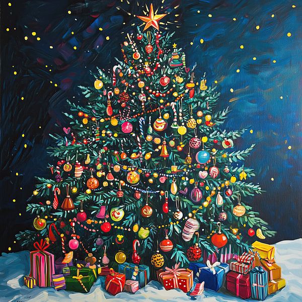 Kerstboom schilderij kerstmis van Mel Digital Art
