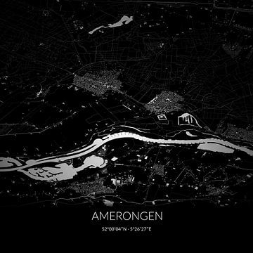 Schwarz-weiße Karte von Amerongen, Utrecht. von Rezona
