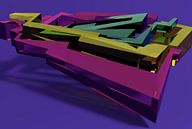 Tha Maze 6-2-2 (on Blue) van Pat Bloom - Moderne 3D, abstracte kubistische en futurisme kunst thumbnail