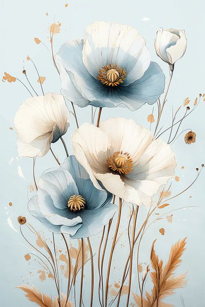 Klaprozen in Pastelblauw no.3 van Studio BB