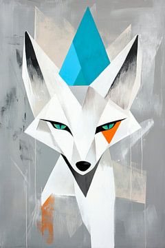 Geometric fox with turquoise accent by Poster Art Shop