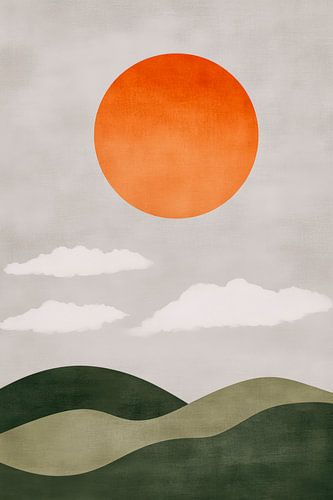 Rustig landschap met oranjekleurige zon