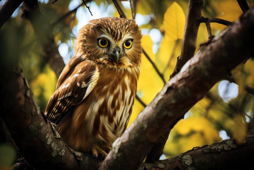 Owl yellow background by Ellen Reografie