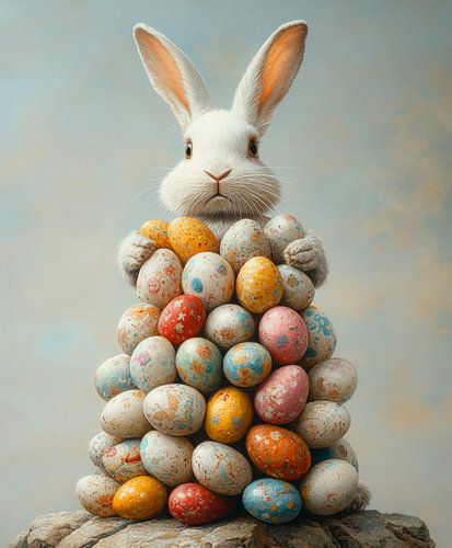 Der Osterhase und der Turm aus Eiern