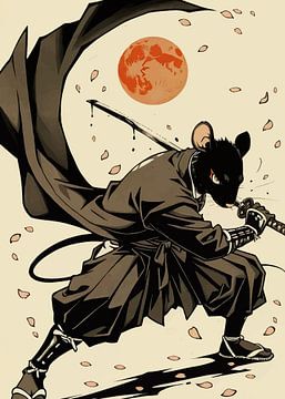 Rat Samurai onder rode maan van MIROKKU