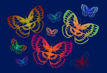 Kleurrijke vlinders op blauw van Sebastian Grafmann