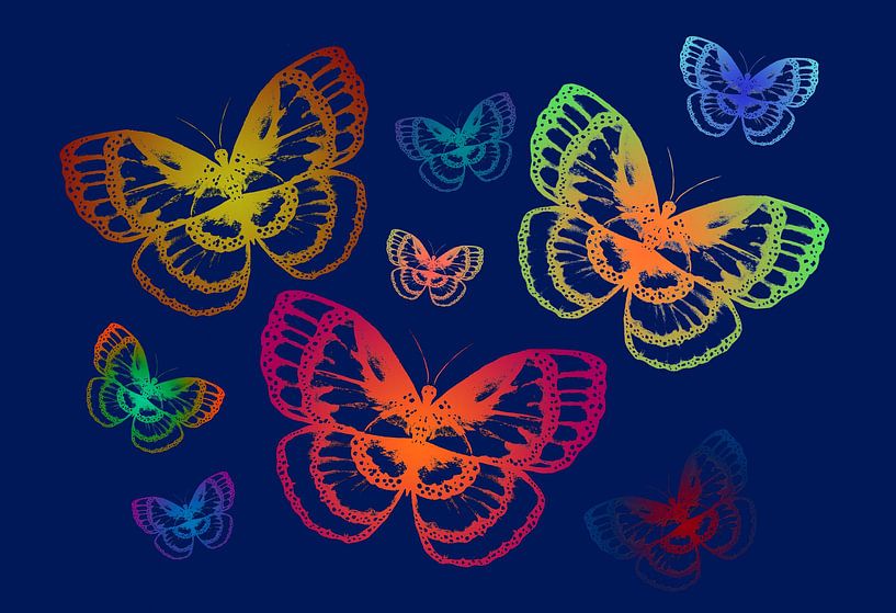 Bunte Schmetterlinge auf Blau von Sebastian Grafmann