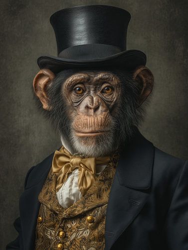 The distinguished primate in a Victorian dinner jacket with bow tie