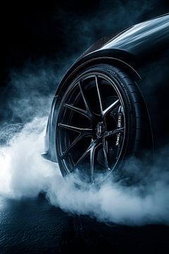 Roue de voiture de sport dans Nuage de fumée sur Poster Art Shop
