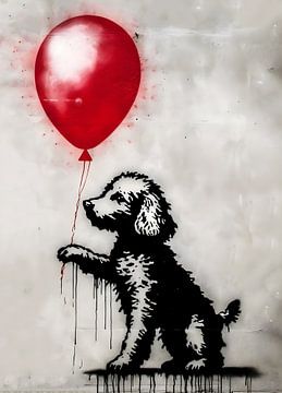 Hond en rode ballon Street Art Banksy beste vrienden van Artstyle