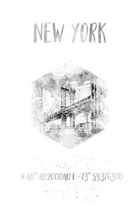 Koordinaten NYC Manhattan Bridge | Aquarell Monochrom