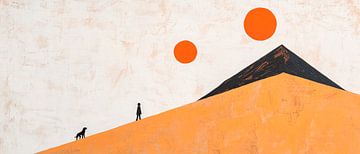 Hiker and dog in an orange desert by Poster Art Shop