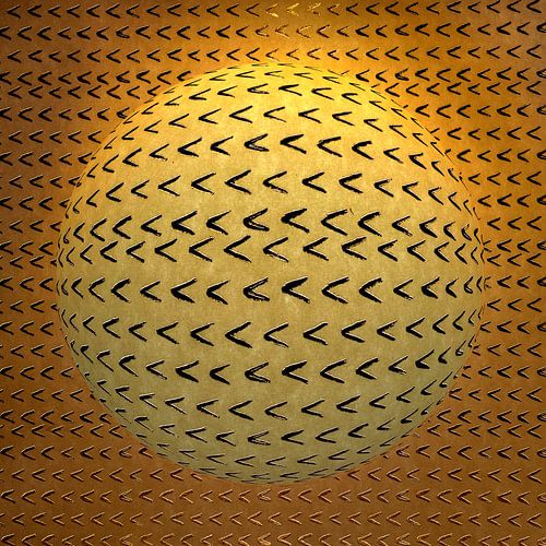 Geometric symmetry. Round ball in olive green. Op-art. by Alie Ekkelenkamp