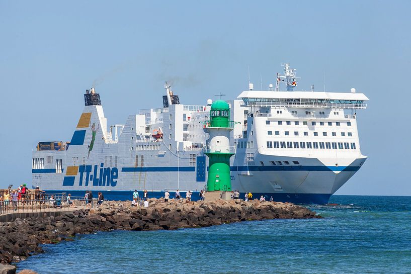 Beacon Westmole with ferry, Warnemünde, Rostock, Mecklenburg-Western Pomerania, Germany, Europe by Torsten Krüger