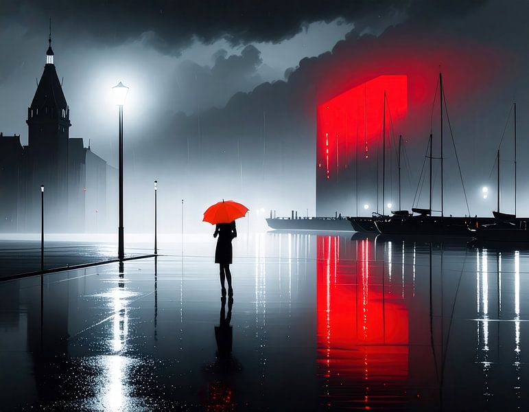 Frau am Seglerhafen bei Nacht-01 von Rautenberg Digital Art Maritim