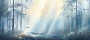 Nebliges Waldlicht von Abstraktes Gemälde