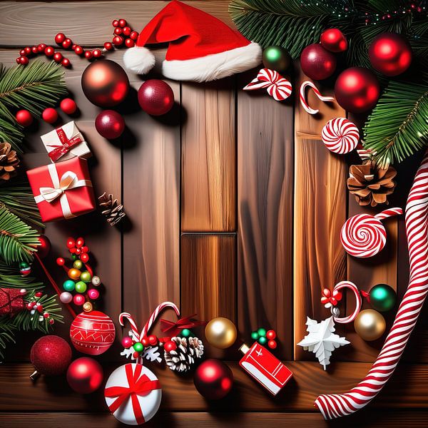 Décorations de Noël sur un plancher en bois par Laly Laura