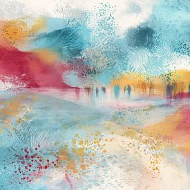 Abstract landscape in turquoise and coral by Joriali Abstract