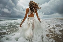 bride in the surf