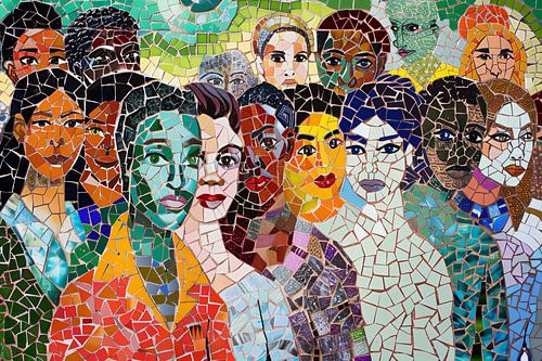 Portrait en mosaïque colorée de différents visages