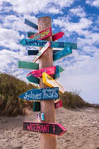 Panneau indicateur pour les globe-trotters sur l'île de Föhr