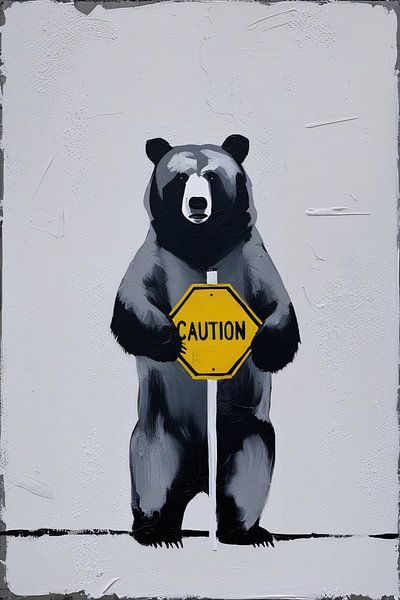 Ours avec panneau d'avertissement par Imperial Art House