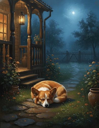Wachtende hond in de voortuin